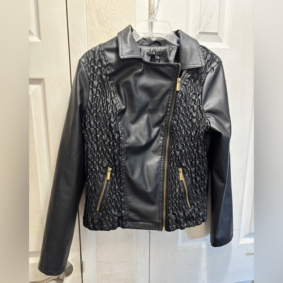 Hype Black Faux Leather Jacket with Gold Accents - Picture 1 of 7
